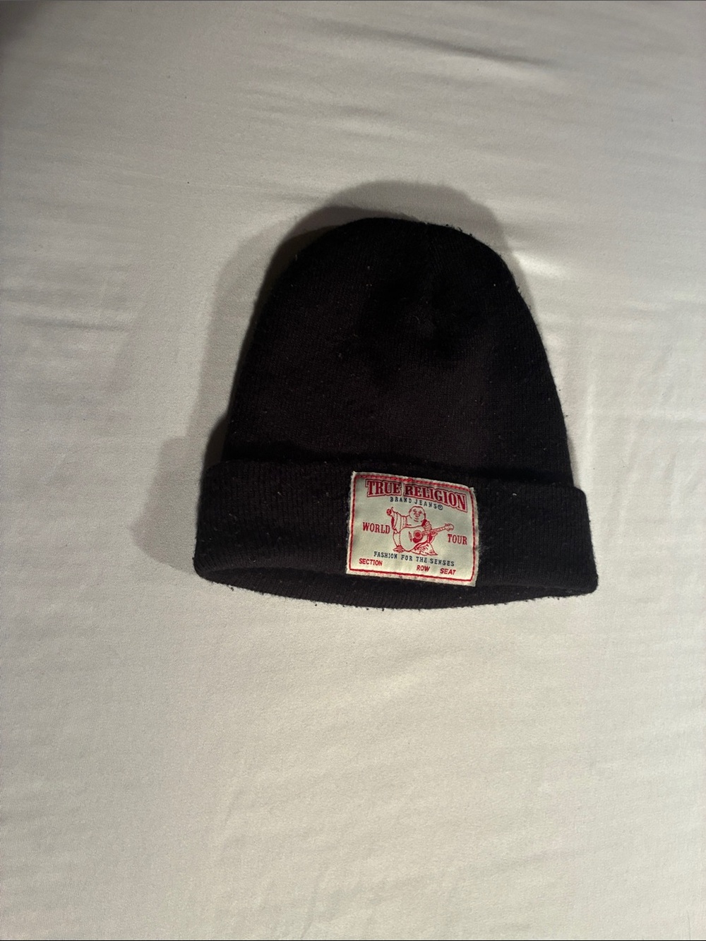 True Religion Black Knit Beanie with Logo Patch